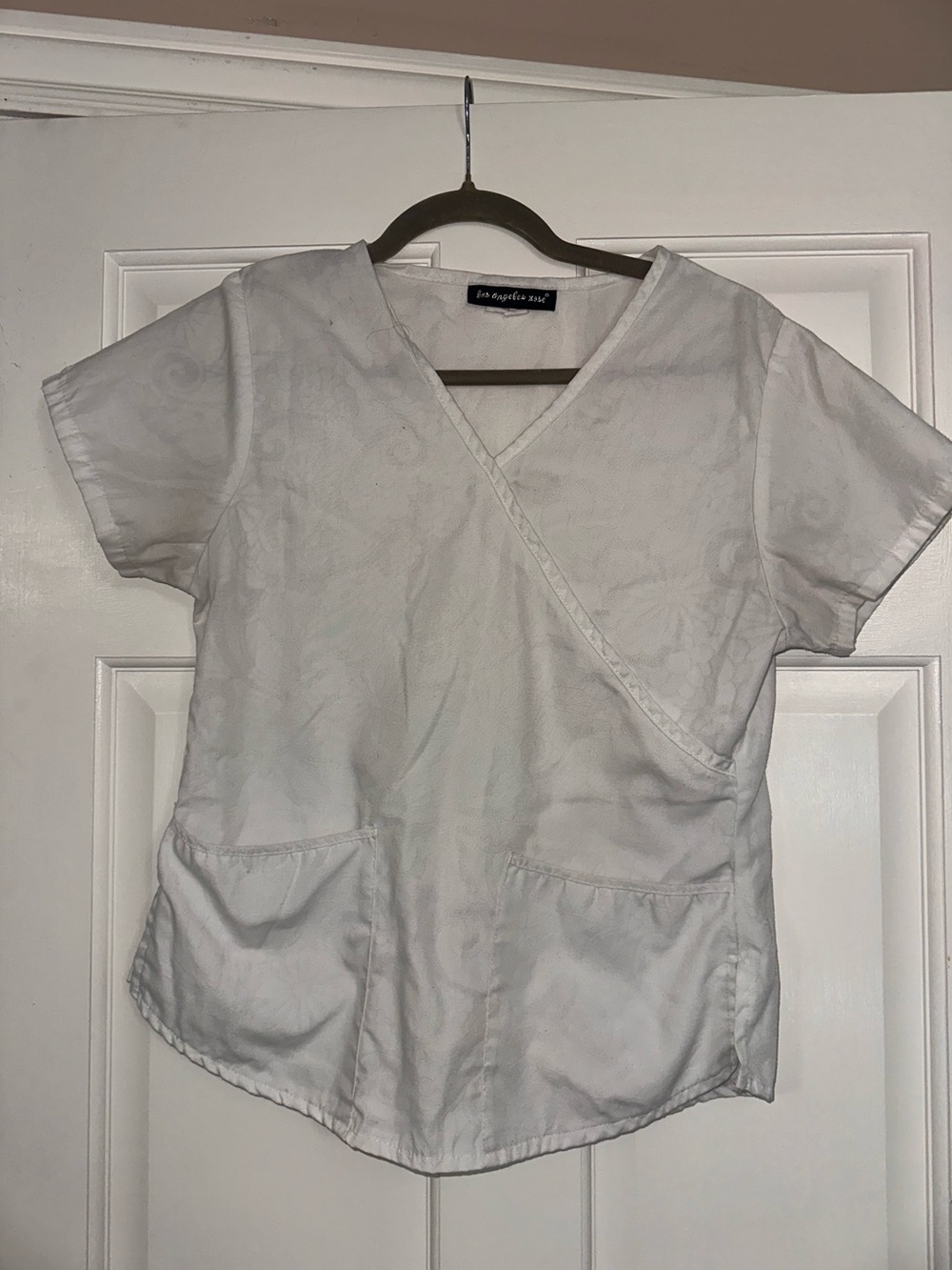 White Wrap-Front Scrub Top